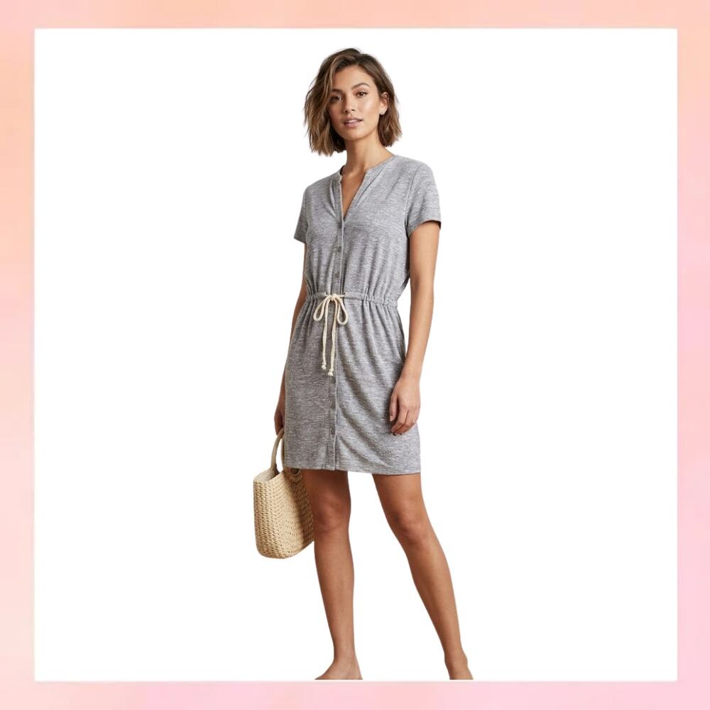 Lou & Grey for LOFT Grey Space Dye Drawstring Waist Shirt Dress XS